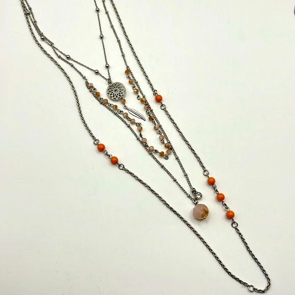 Multi Chain Peach Beaded Necklace. - Picture 5 of 6